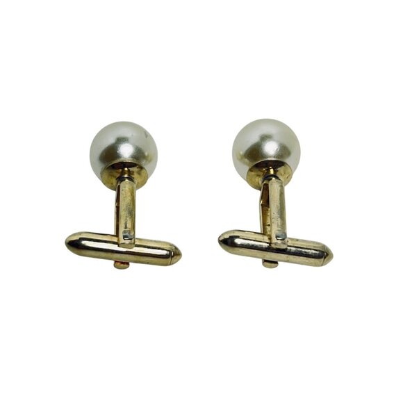 Vintage Gold Tone Faux Pearl Cufflinks (5916) - Picture 3 of 3